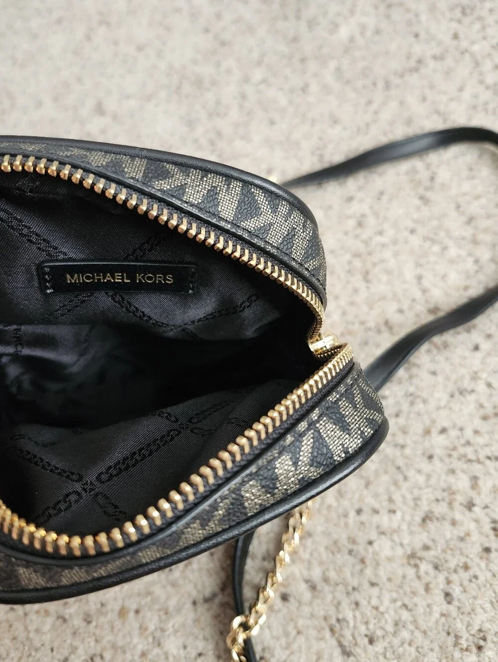 Michael Kors Blaire Black/Gold Small  Signature Logo Chain Crossbody Bag
